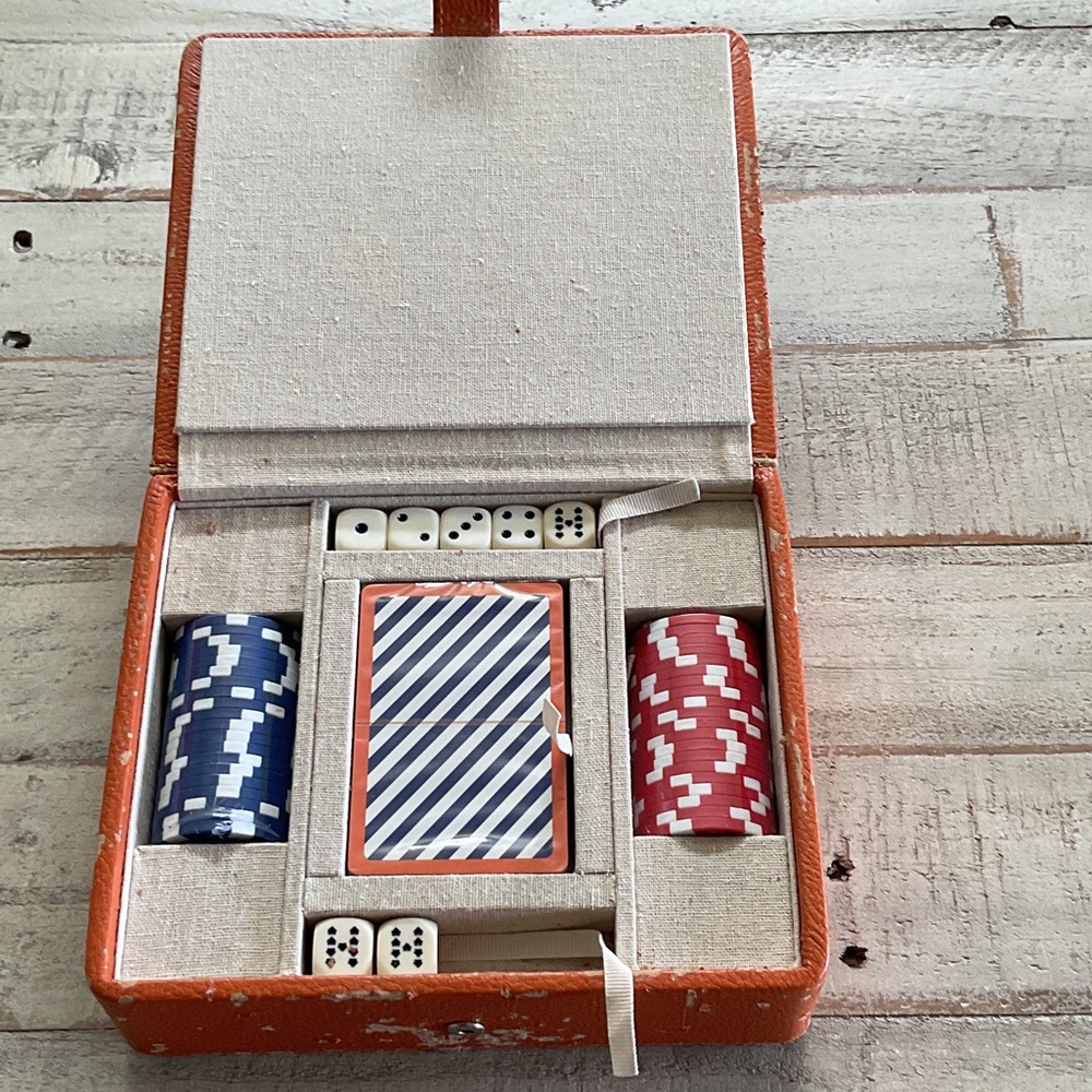 Mark & Graham Poker Set with Red and Blue Chips orange navy cards sealed